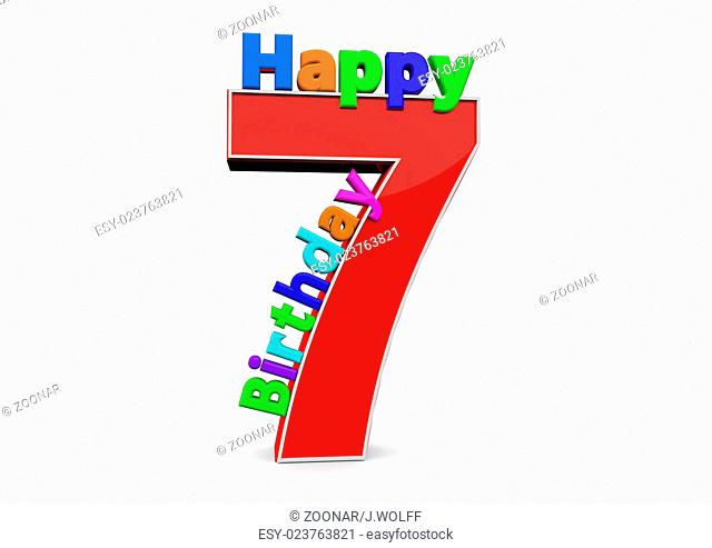 Die Zahl 7 mit Happy Birthday darauf