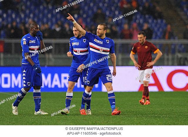 2015 Serie A Football Roma v Sampdoria Mar 16th. 16.03.2015. Rome, Italy. Serie A Football. Roma versus Sampdoria. Lorenzo De Silvestri celebrates after scoring...