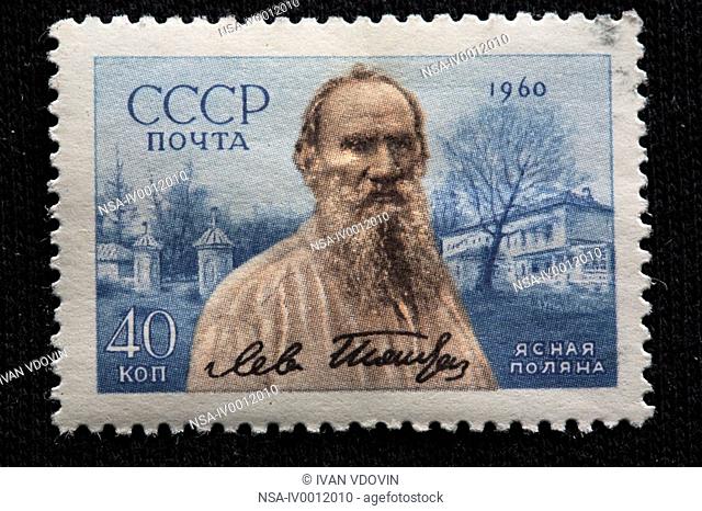 Leo Tolstoy, Russian novelist, writer, essayist, philosopher 1828-1910, postage stamp, USSR, 1960