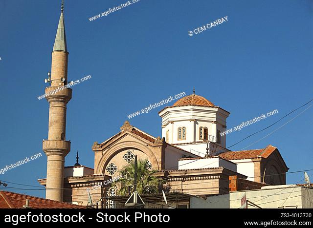 Overview to the Cinarli Camii Mosque, the old Hagia Iorgi church at the center of ancient Kydonies todays Ayvalik town, Balikesir, Aegean Region, Turkey, Europe