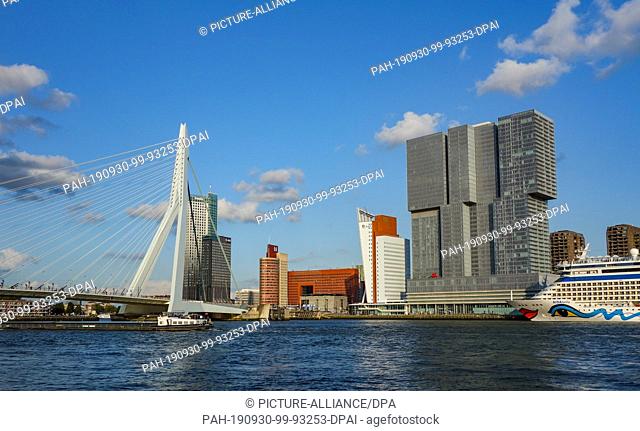13 August 2019, Netherlands, Rotterdam: The Erasmus Bridge (Dutch: Erasmusbrug) is a cable-stayed bridge over the Nieuwe Maas