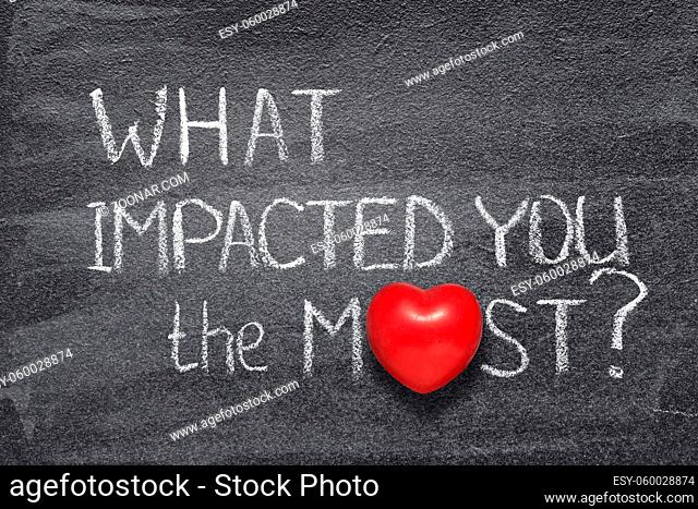 what impacted you the most question handwritten on chalkboard with red heart symbol instead of O