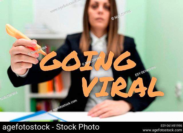 Text showing inspiration Going Viral, Business overview image video or link that spreads rapidly through population -47041