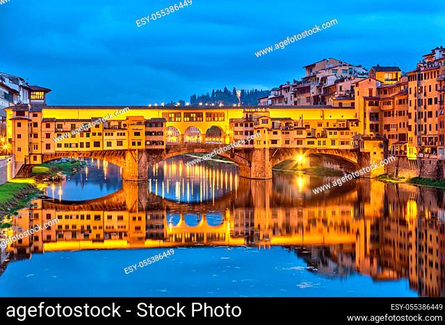 Bridge Ponte Vecchio in Florence at night, Italy