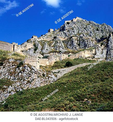 Byzantine fortifications on Acrocorinth, Corinth, Peloponnese, Greece