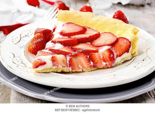 Piece of strawberry tart. Party dessert