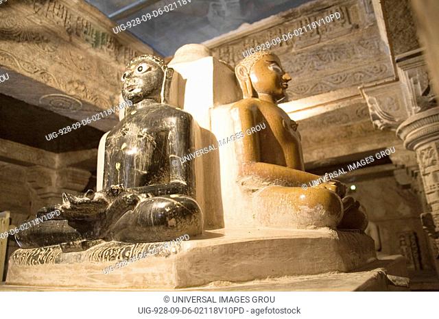 Black And White, Marble Statues. Teerathnkar In Meditation. Padmasanam Dhyana Yogic Posture. 2000 Year Old Ancient Monument, Adinath Jain Temple