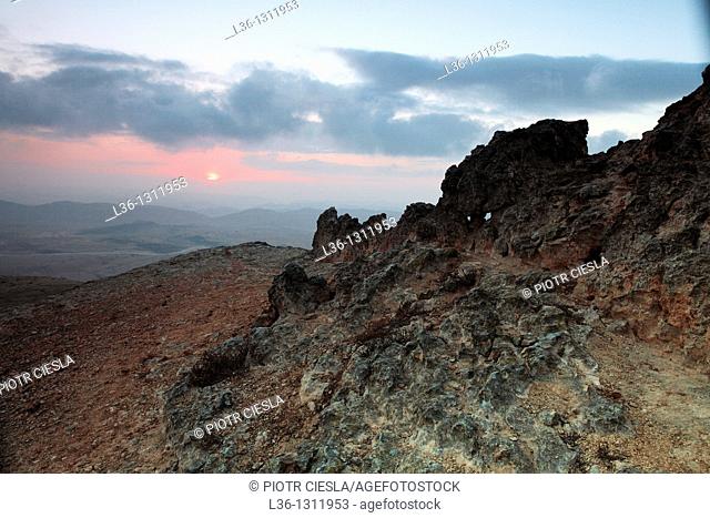 Israel  Negev Desert  The Makhtesh Gadol Big Crater  Sunrise  A view towrds the east