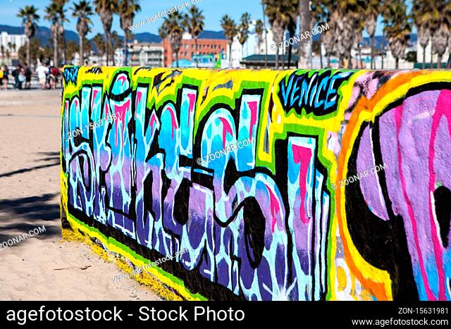 Los Angeles, USA - January 20 2013: Eclectic Venice Beach on a warm sunny afternoon in Los Angeles, California, USA