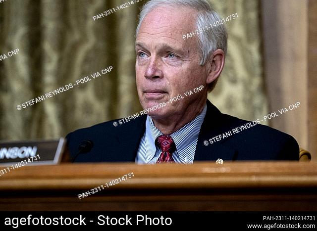 United States Senator Ron Johnson (Republican of Wisconsin) speaks during a U.S. Senate Budget Committee hearing regarding wages at large corporations on...