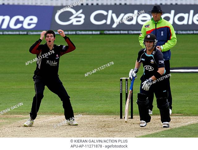 2012 Clydesdale Bank Pro40 Cricket Surrey v Somerset Oval May 4th. 04.05.2012. Brit Oval, London, England. George Dockrell of Somerset County Cricket during the...