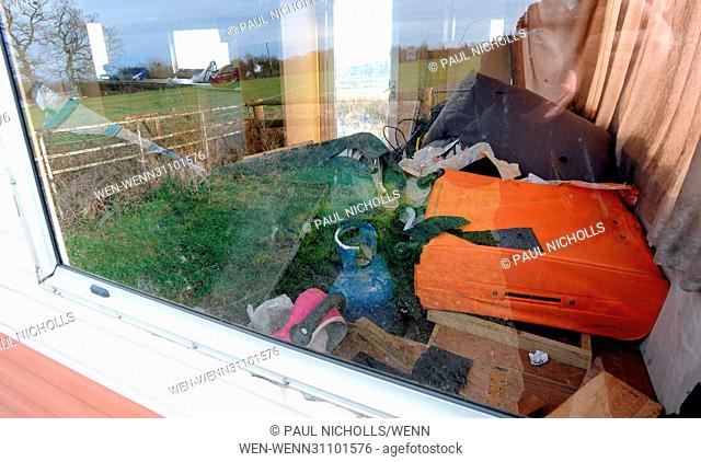 Fly-tipping of a mobile home and its contents on Naas Lane, Quedgeley, near Gloucester, England Featuring: Atmosphere Where: Gloucester