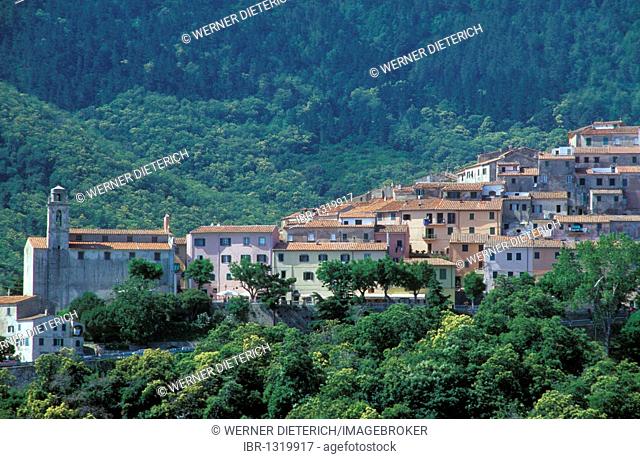 View of the village of Marciana Alta, Elba Island, Tuscany, Italy, Europe
