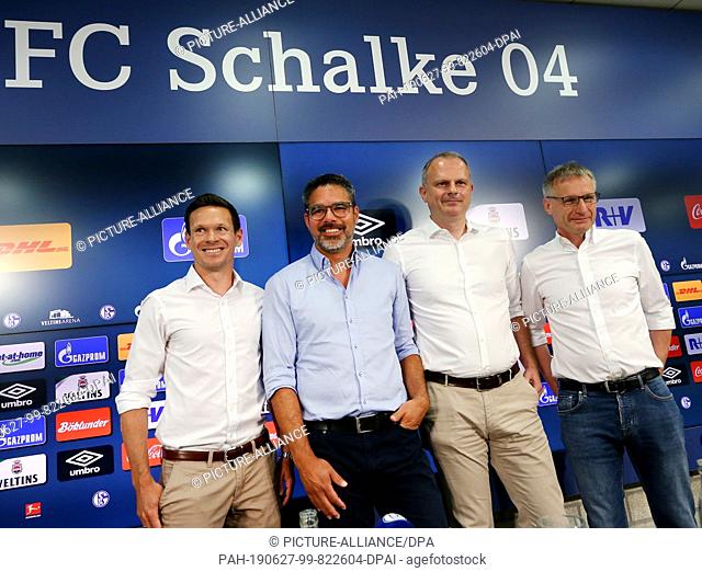 27 June 2019, North Rhine-Westphalia, Gelsenkirchen: Soccer: Bundesliga, press conference FC Schalke 04 in the Veltins Arena