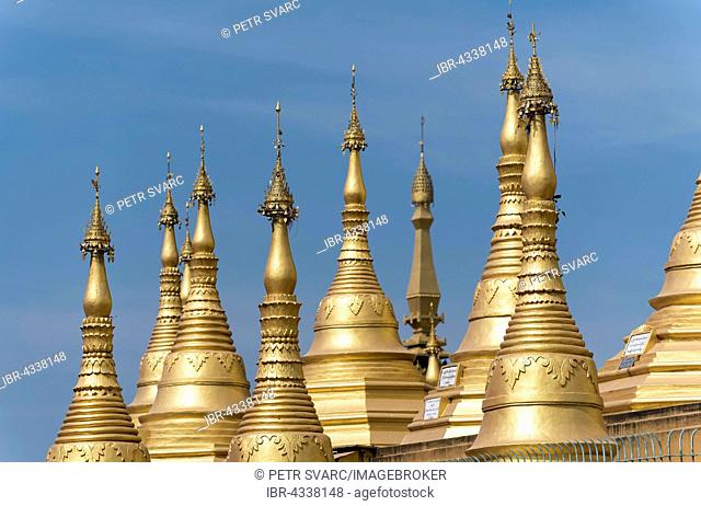 Golden Stupas, Shwemawdaw Pagoda, also Golden God Temple in Bago, Myanmar, Burma