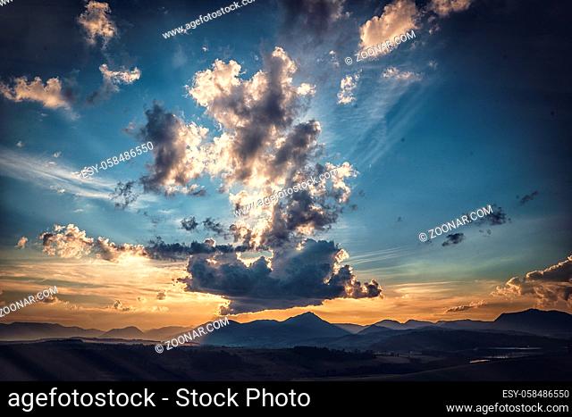 Sunset clouds with blue sky, sky cloud background
