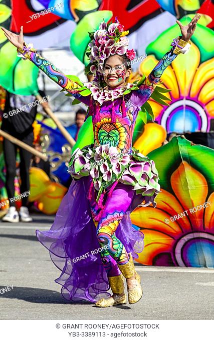 A Young Woman Dancing In The Kasadyahan Contest, Dinagyang Festival, Iloilo, Panay Island, The Philippines