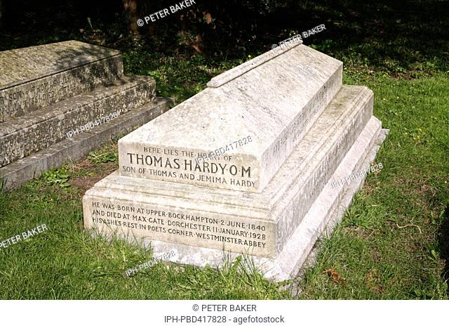 The grave in Stinsford churchyard where the heart of Thomas Hardy is buried. His ashes are in Poet's Corner at Westminster Abbey