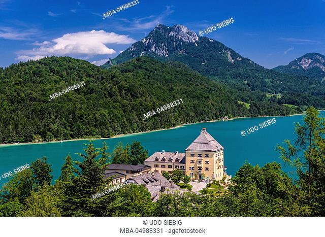 Austria, Salzburg country, Salzkammergut, Fuschl am See, lake Fuschlsee, castle Fuschl against Schober