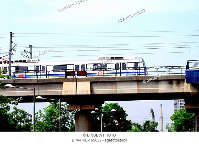 Metro train at pragati maidan station at New Delhi ; India