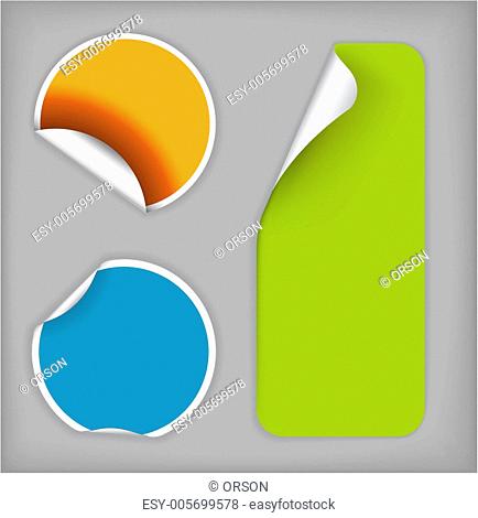Set of fresh labels (vivid colors) on gray background