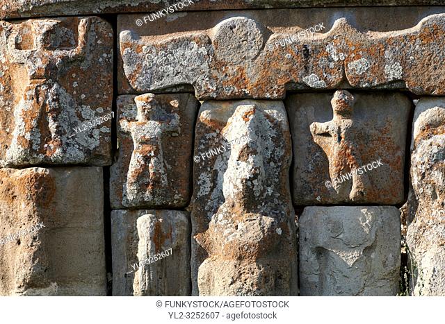 close up of Eflatun P?nar ( Eflatunp?nar) Ancient Hittite relief sculpture monument and sacred pool, and its Hittite relief scultures of Hittite gods