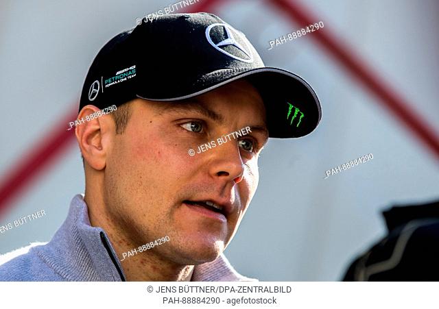 Finish Formula One pilot Valtteri Bottas of Mercedes AMG speaks to journalists during the testing before the new season of the Formula One at the Circuit de...