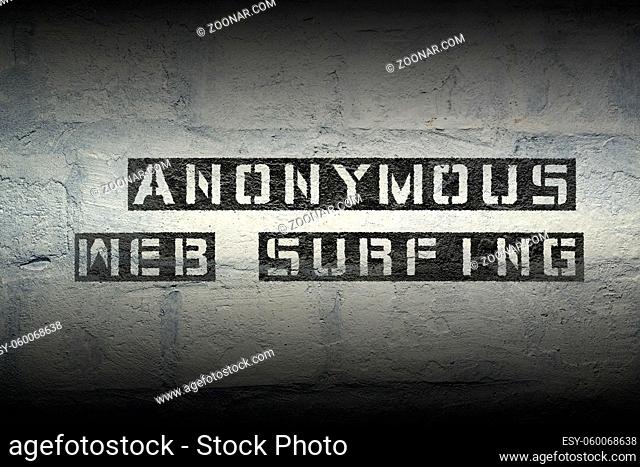 anonymous web surfing stencil print on the grunge white brick wall