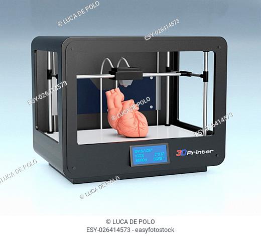 professional 3d printer that builds an heart, concept of 3d printing and medicine (3d render)