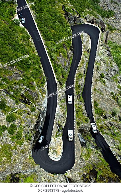 Double hairpin bends of the Trollstigen mountain road near Andalsnes, Rauma Municipality, Møre og Romsdal county, Norway