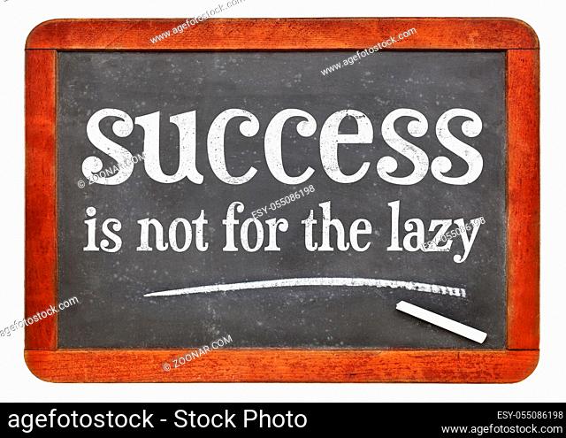 success is not for the lazy -white chalk text on a vintage slate blackboard