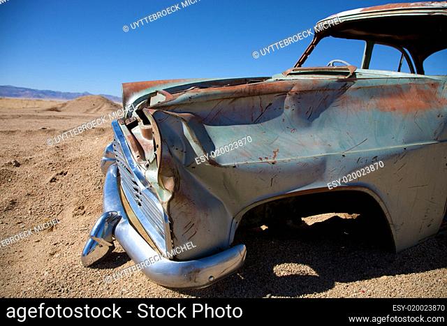 crashed car in the desert