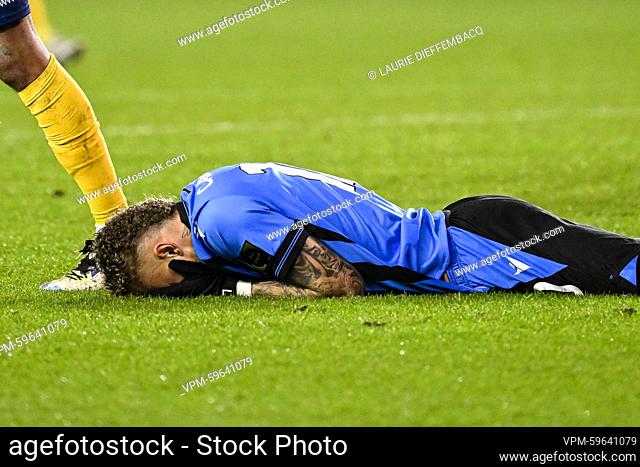 Club's Noa Lang looks dejected during a soccer match between Club Brugge KV and Royale Union Saint-Gilloise, Friday 10 February 2023 in Brugge