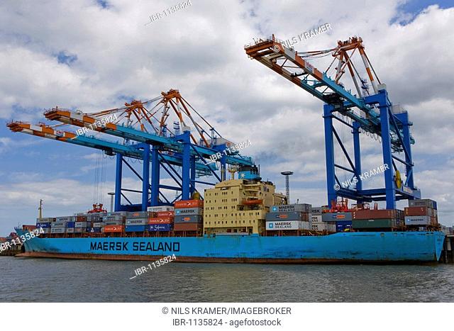 Container ship Maersk Nassau Ankara at the container terminal in Bremerhaven, Germany