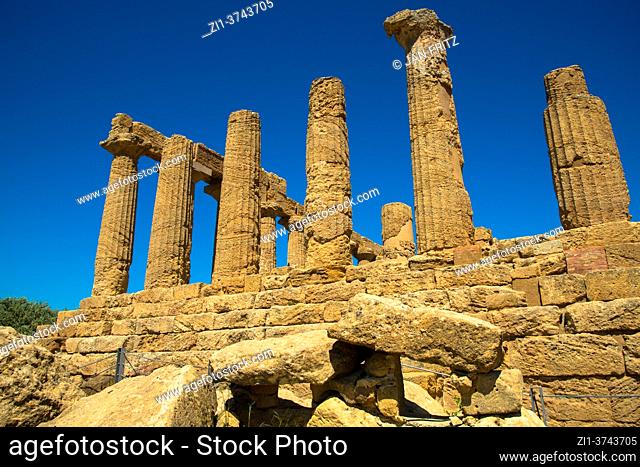 ruin of Temple of Juno at Valley of the Temples in Agrigento, Sicilly, Italy