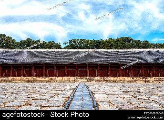 Jeongjeon the main hall in Jongmyo shrine in Seoul, South Korea. Taken during autumn season