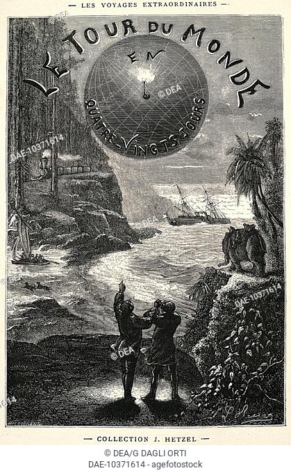 Around the World in 80 Days, title page for the 1873 edition of the novel by Jules Verne (1828-1905)