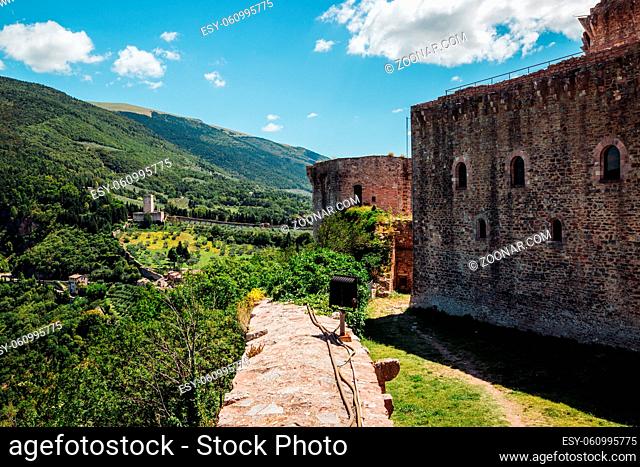 View of Rocca Maggiore in historic town Assisi, Umbria, Italy