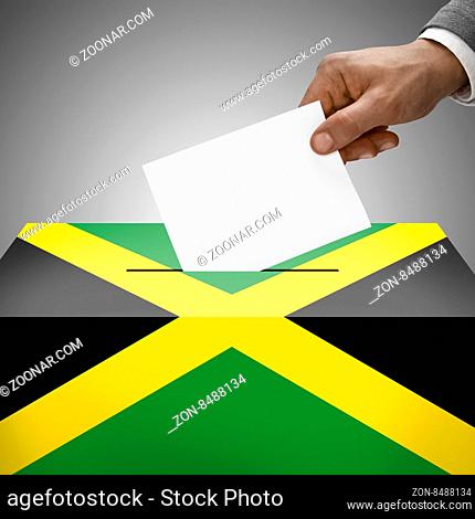 Ballot box painted into national flag colors - Jamaica