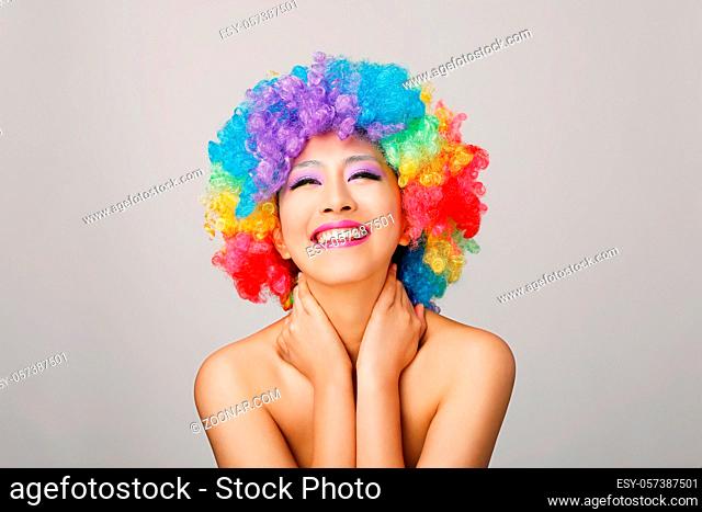 Wearing colored wig Oriental young lady high quality photo