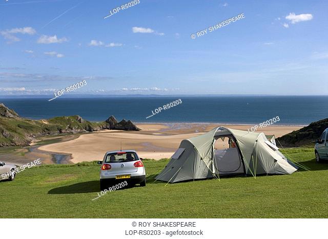 The view from Three Cliffs Bay caravan and camping site. Voted Best View in Wales by Country Life Magazine in July 2002, it is situated at the cliff top with...