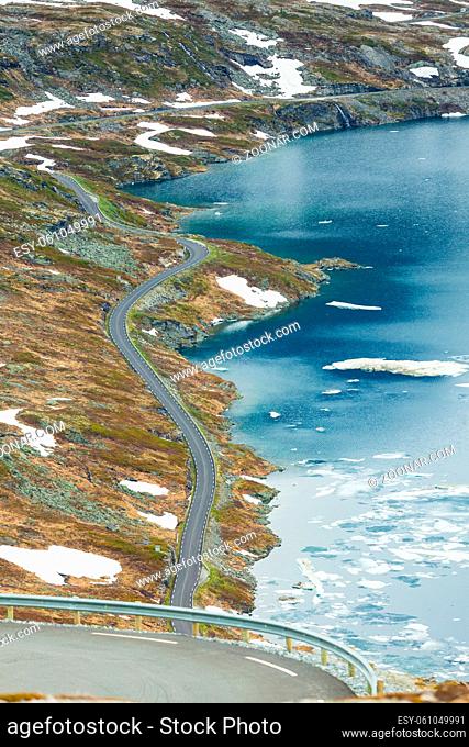 Tourism holidays and travel. Road to Dalsnibba mountain and Djupvatnet lake in Stranda More og Romsdal, Norway Scandinavia