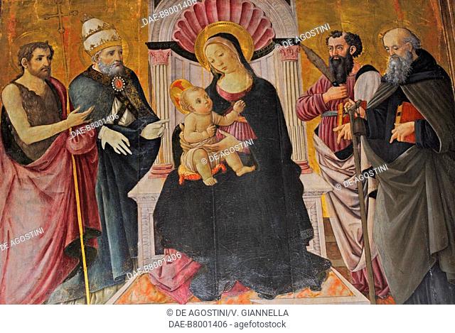 Madonna with Child and Saints, painting by the Master of San Miniato, parish church of Santa Maria Assunta, Stia, Tuscany, Italy, 15th century