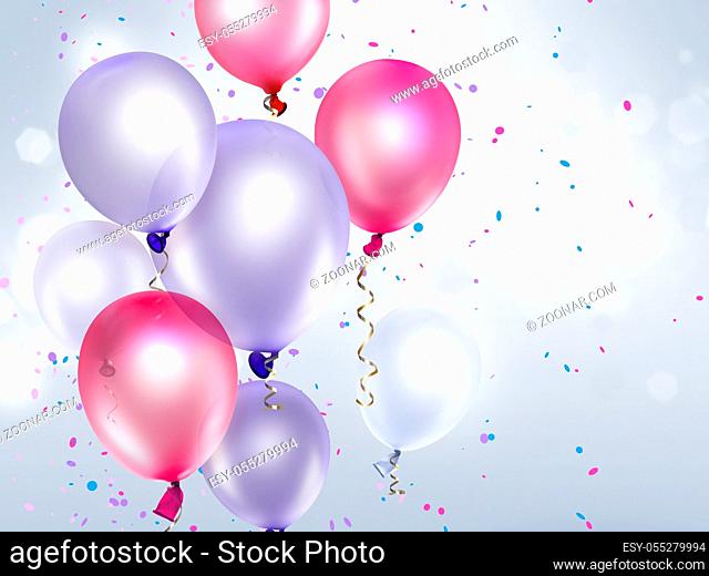 festive background with pink and purple balloons
