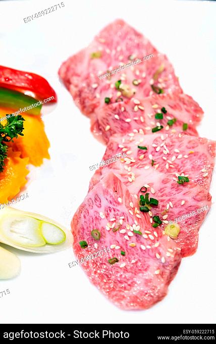 Raw premium wagyu beef meat for japanese yakiniku