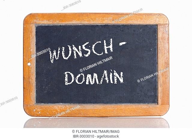 Old school blackboard with the term WUNSCHDOMAIN, German for preferred domain name
