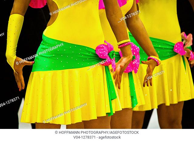 Colorful pattern of female dancers at a dance contest
