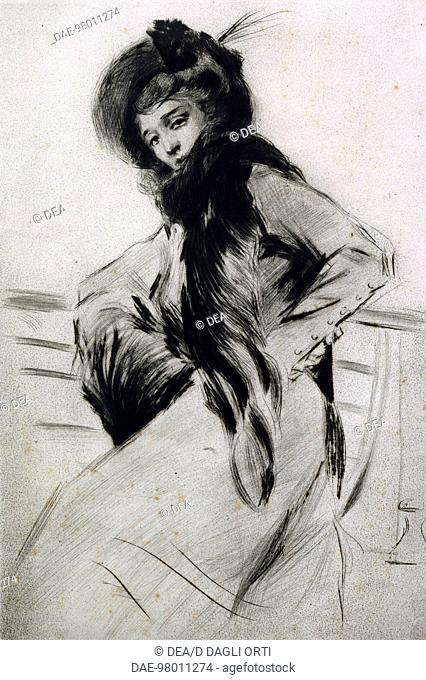 Portrait of a Lady, by Lino Selvatico (1872-1924), lithograph.  Treviso, Museo Civico (Art Museum)