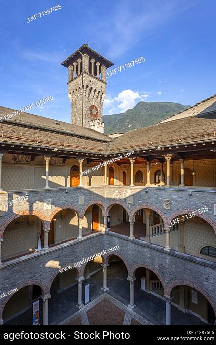 Courtyard of the town hall in Bellinzona, Canton Ticino, Switzerland