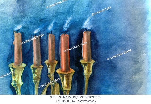 Blown out candles, closeup. Original watercolor and gouache painting